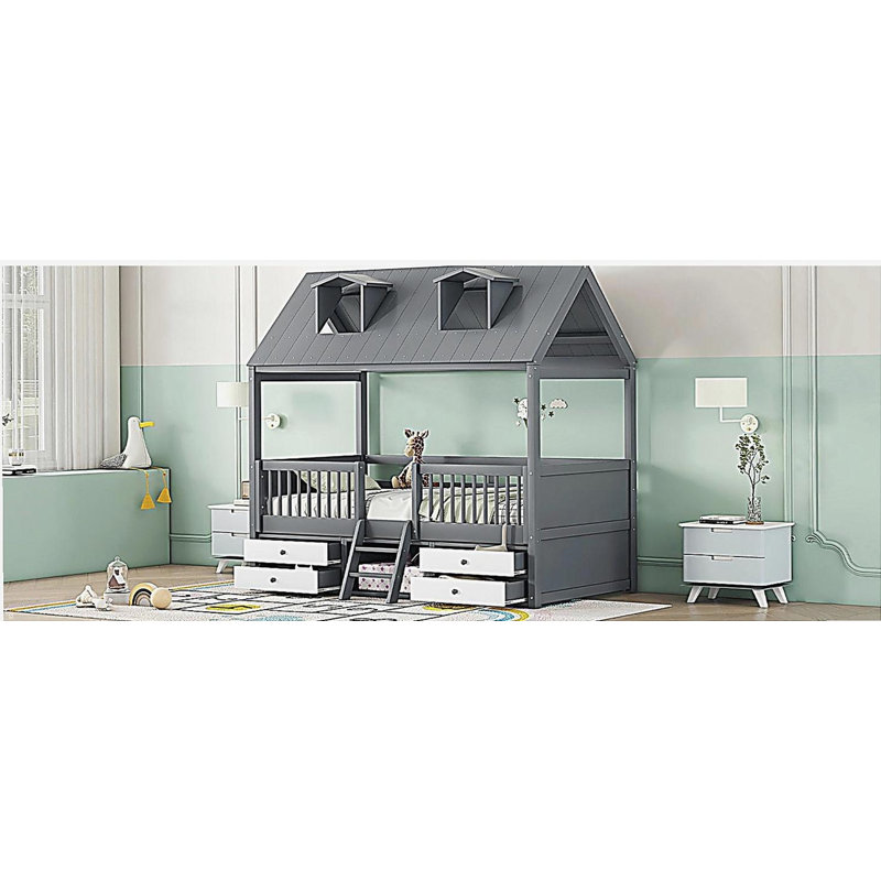 Structure de lit simple en bois, gris