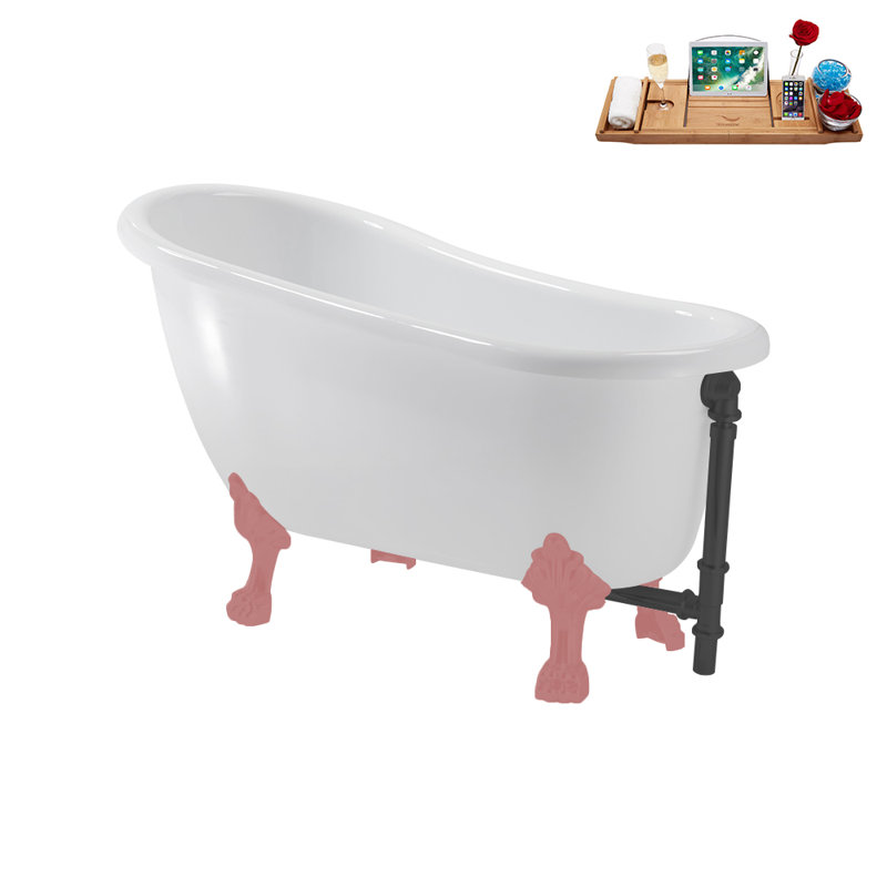 53.1'' x 25.6'' Soaking Acrylic Bathtub, Brushed Gun Metal, Matte Pink