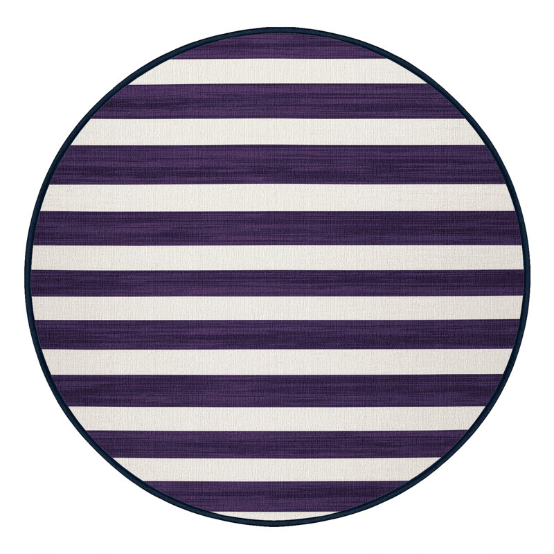 Tapis mauve à rayures horizontales lavable à la machine, Rond 4 pi