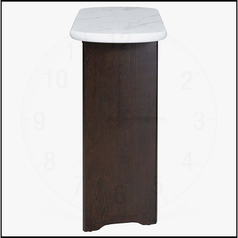 Charmante console rustique avec plateau ovale en marbre et pieds robustes, Espresso