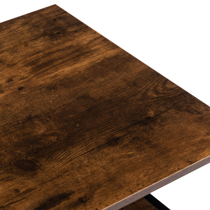 Kindall Industrial Rustic End Table Nightstand With Two Drawers And Open Shelf, Walnut