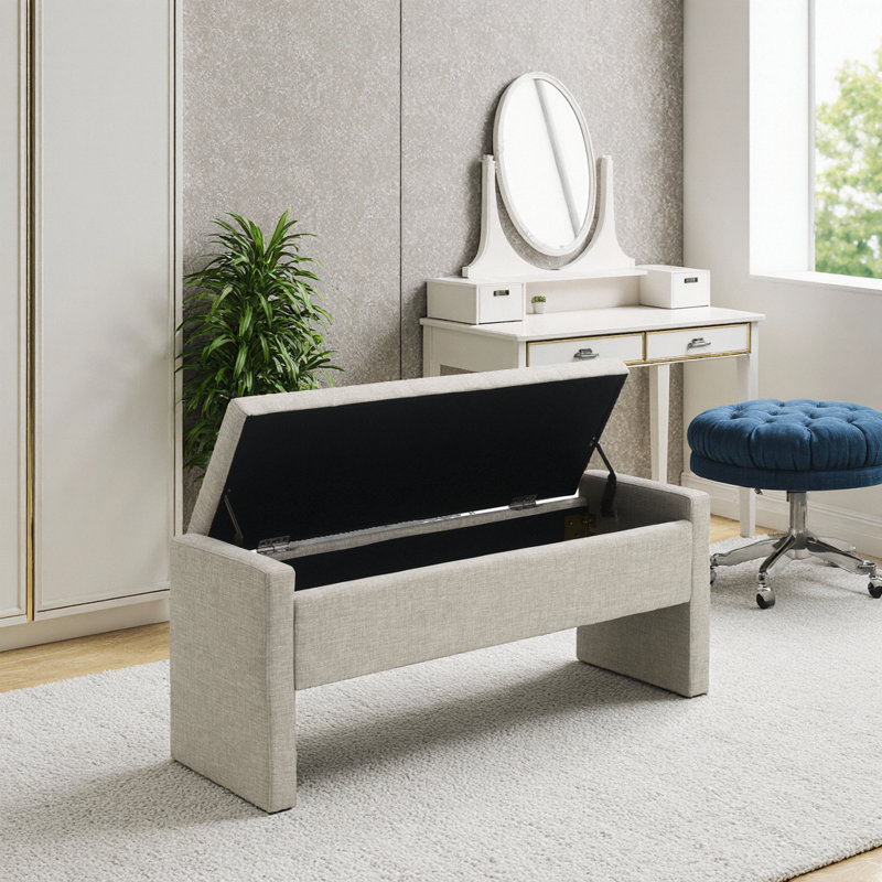 Banc de rangement rembourré en lin Modern, tabouret de repose-pieds gris brun pour le salon de la chambre à coucher