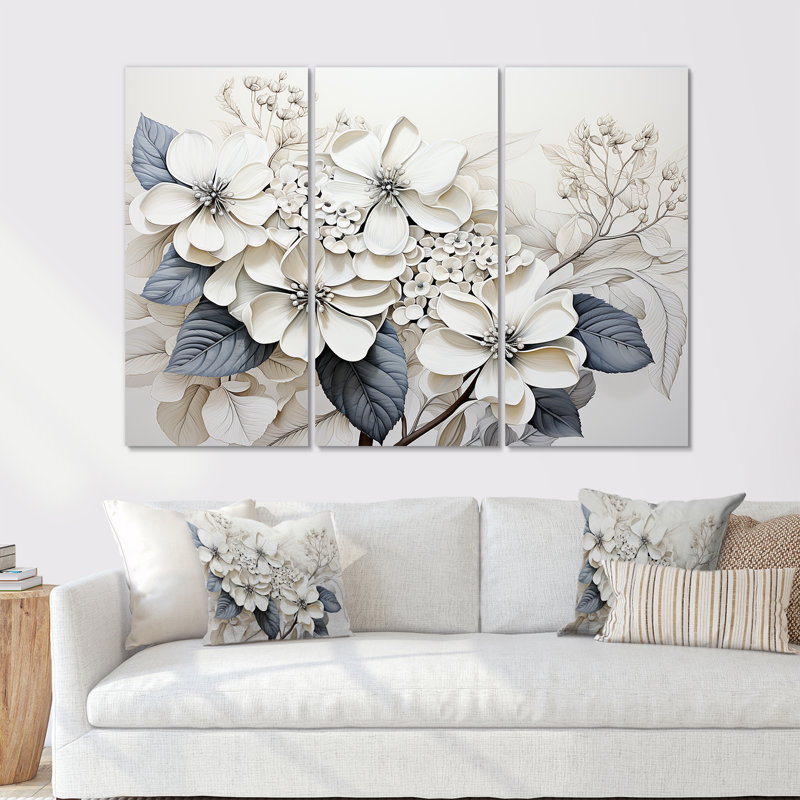 «Grey Minimalisme Hydrangea Delight I», ensemble d'art sur toile, H 40 po x l 60 po x P 1 po
