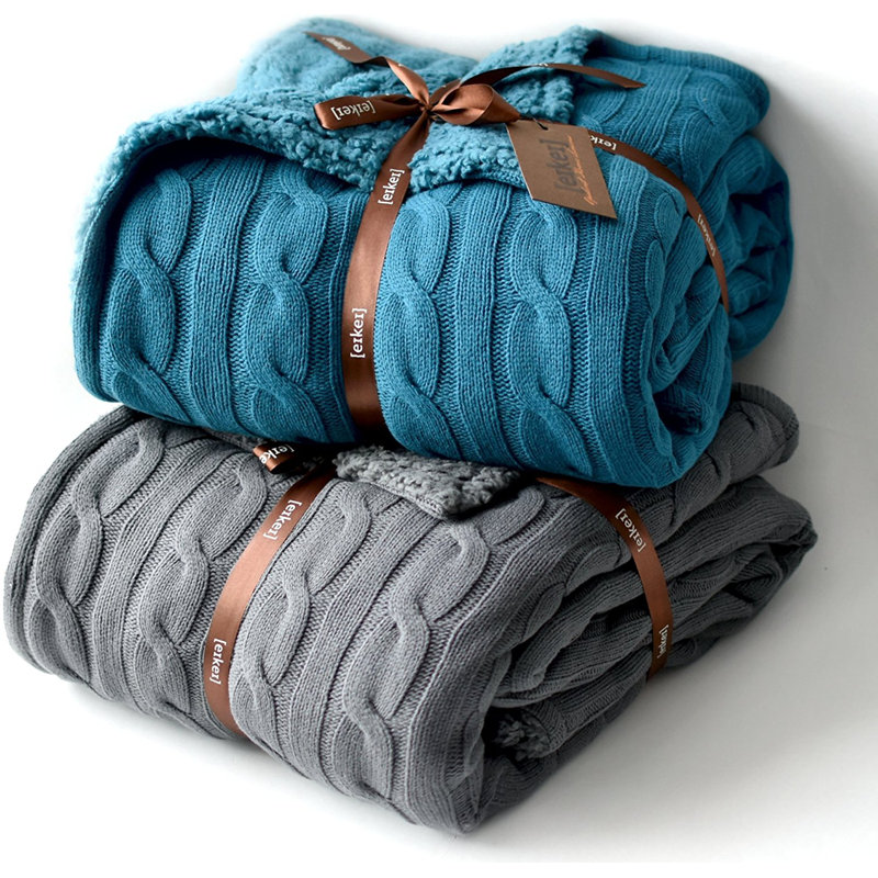 Cable Knit Throw Blanket, Charcoal Gray, 55" x 70"