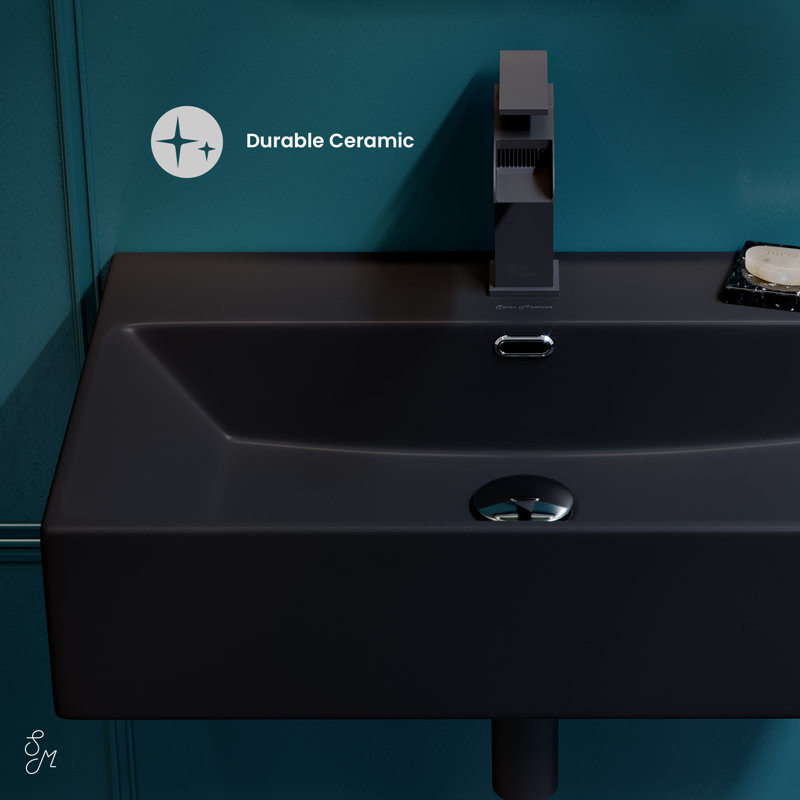 Claire 24" Rectangle Wall-Mount Bathroom Sink in Matte Black, Matte Black