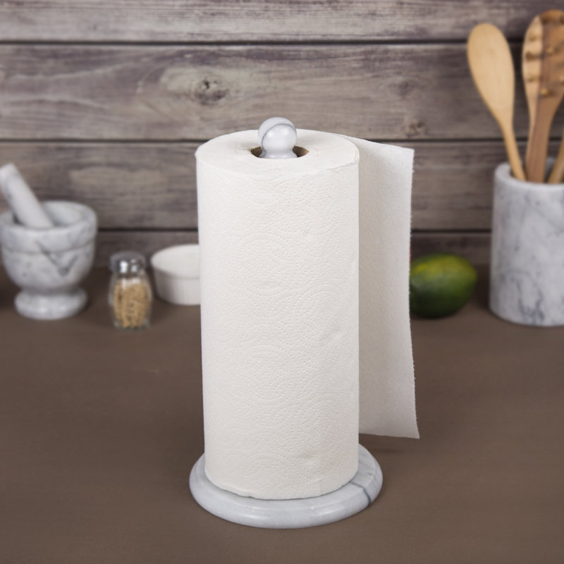 Distributeur de serviettes de cuisine en marbre naturel, Blanc, H 12,5 po x l 6 po x P 6,1 po
