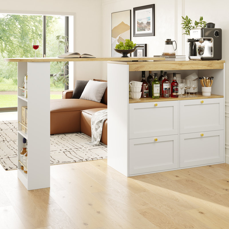 204cm Home Bar, White/Natural