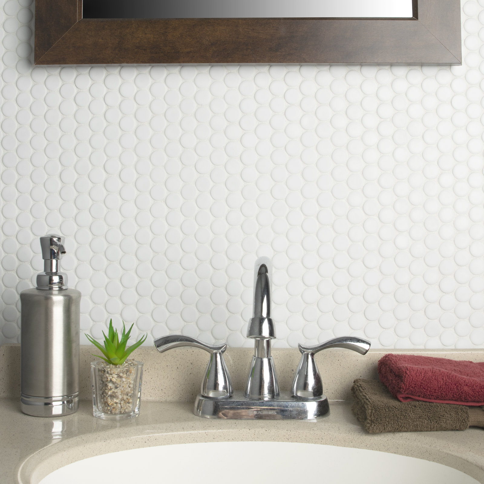 Hudson Penny Round Matte White 11-7/8" x 12-5/8" Porcelain Mosaic Floor and Wall Tile
