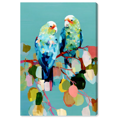 "Parrot pair I", reproduction d'art sur toile par Art Remedy, galerie tendue, 36 x 54