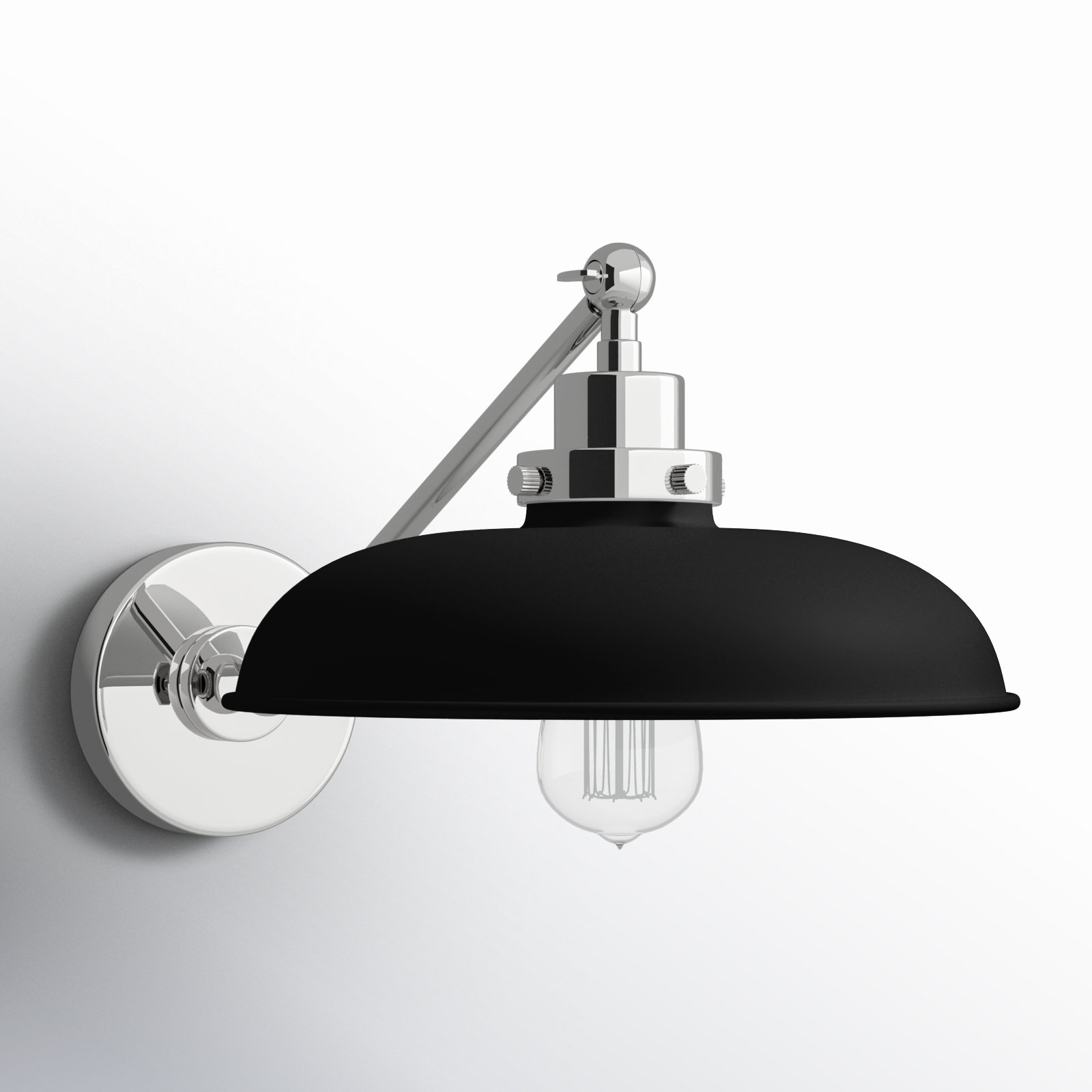 Single Light Steel Dimmable Armed Sconce, Midnight Black, Polished Nickel