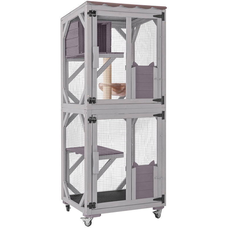 Camdyn Outdoor Cat Catio Enclosure with Wheels, Movable Outdoor Cat House Cat Cage with Upgraded Resting Box, Waterproof Cover