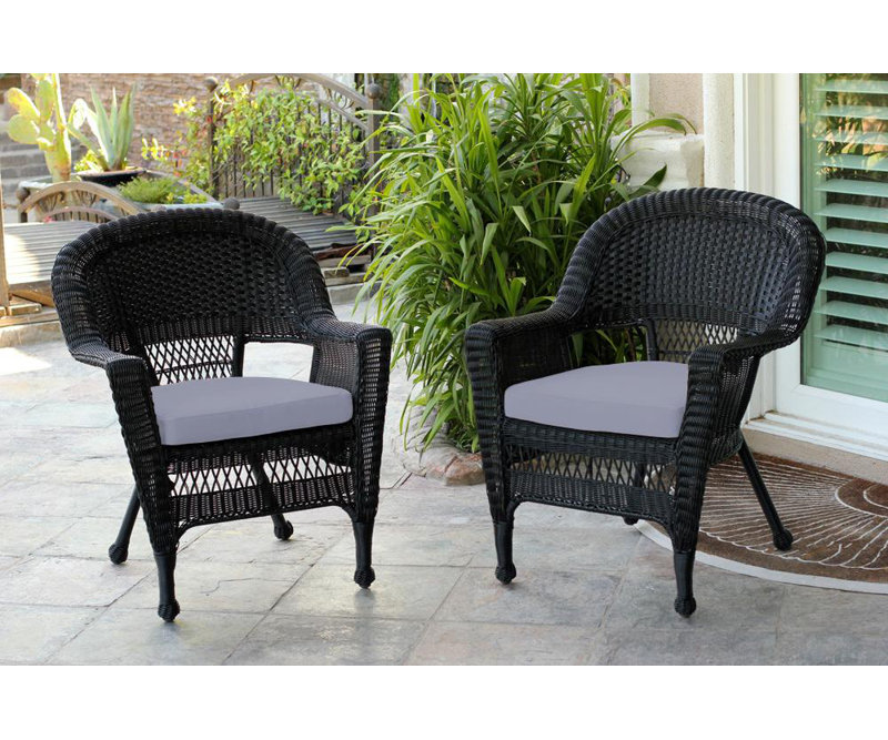Chaise de patio avec coussins Burrowes, gris, Bleu acier