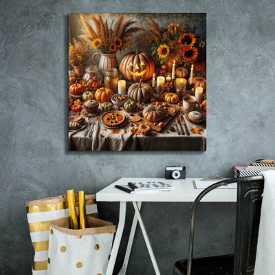  «Fall Table Pumpkings» par Rey Klimt, art mural sur toile, 26 po x 26 po