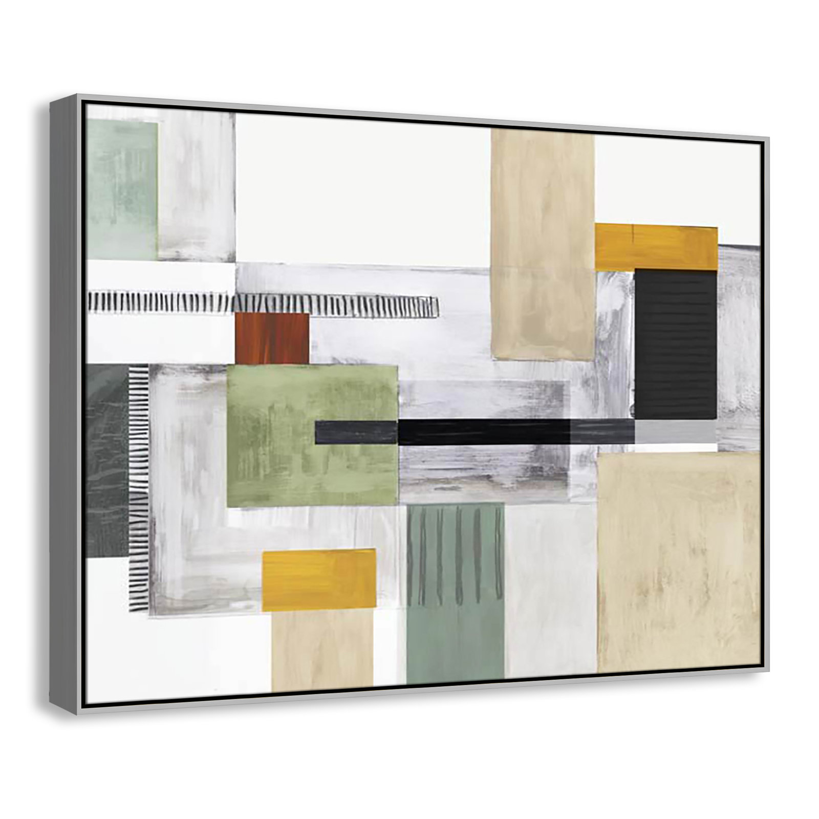 Playful Blocks Print by Tom Reeves, 37.5" H x 49.5" W x 2" D, Silver Floater Framed, No Mat