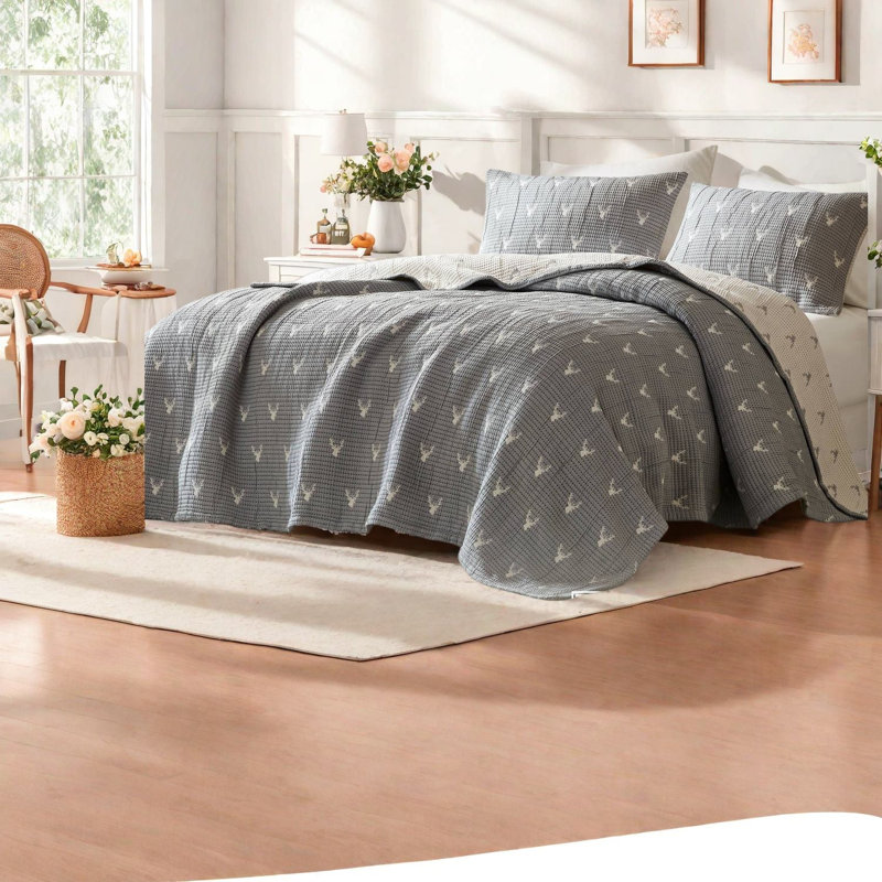 Ensembles de literie rustiques douillets, conception double / grand en polyester gris pour le confort de la maison