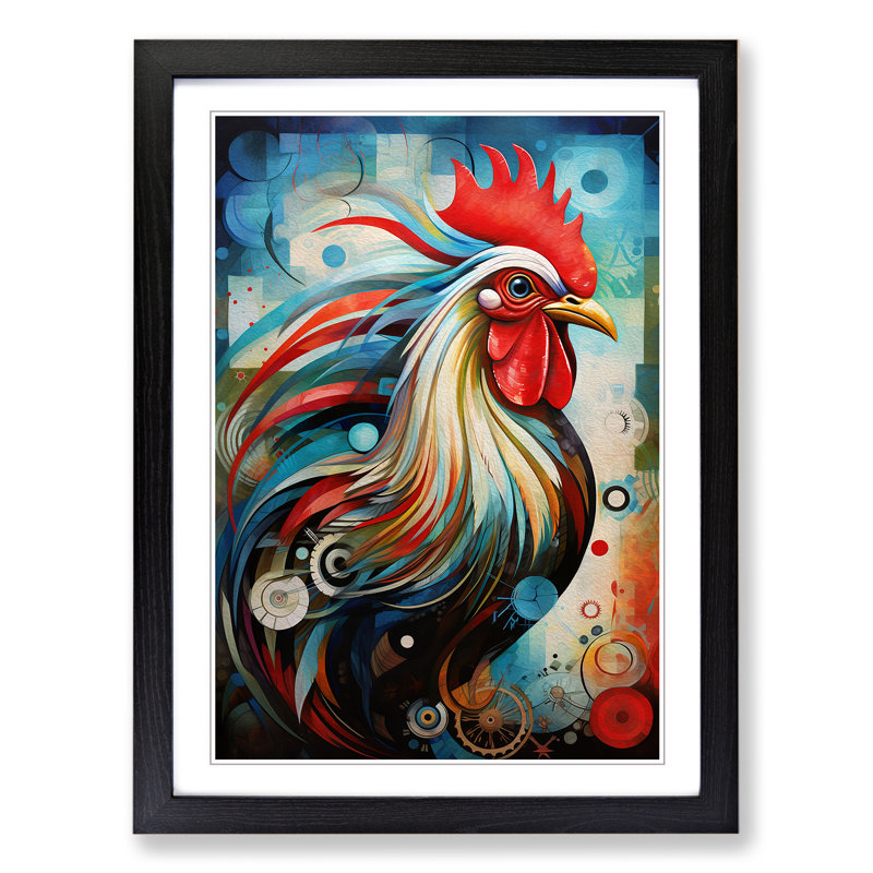 Rooster Orphism No.2 1 Piece Single Picture Frame Wall Art, 46cm H x 34cm W x 2cm D, Black