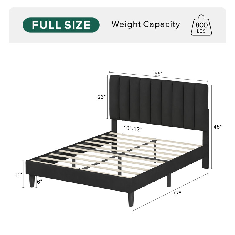 Jerrine Velvet Upholstered Platform Bed, Full / Double, Black