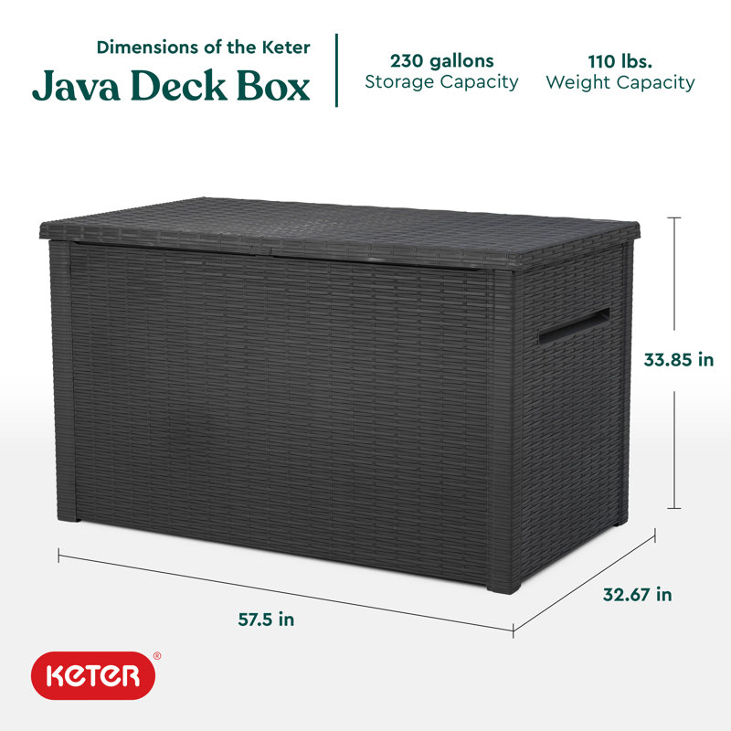 Keter Java 230 Gallon XXL Durable Resin Outdoor Storage Deck Box For Furniture and Supplies, Black