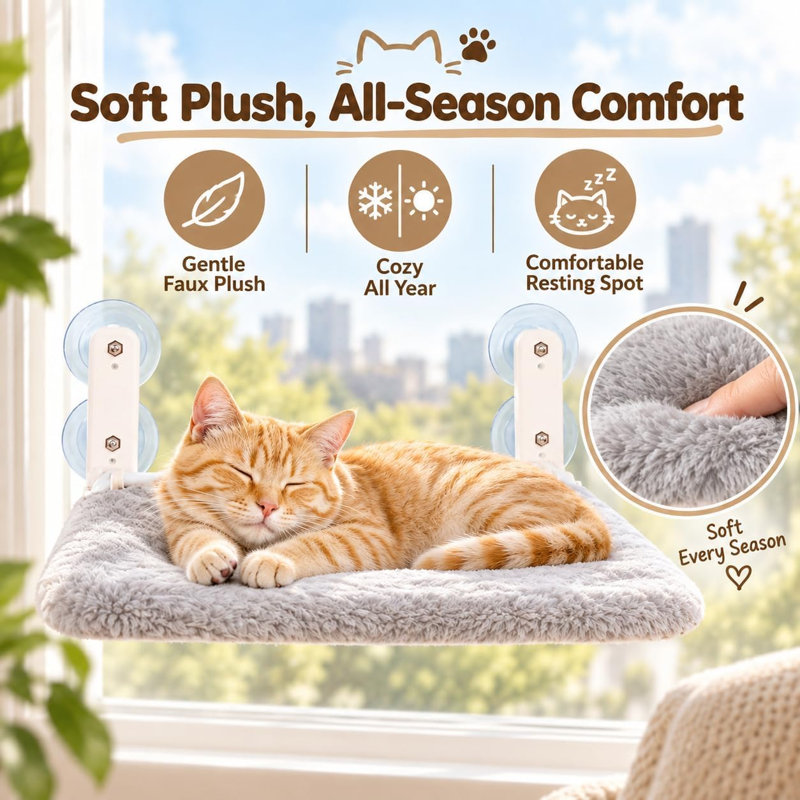 Foldable Cat Window Perch, Hammock Soft Hanging Bed for Indoor Large Cats