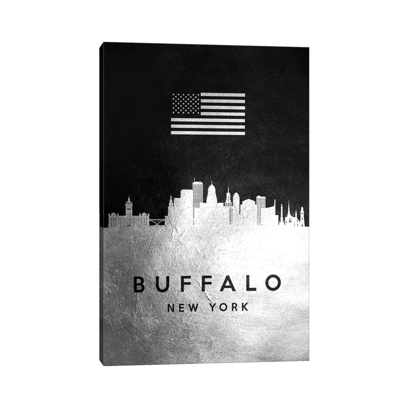 Buffalo New York Silver Skyline by Adrian Baldovino - Wrapped Canvas Print, 20.32 cm H x 30.48 cm W