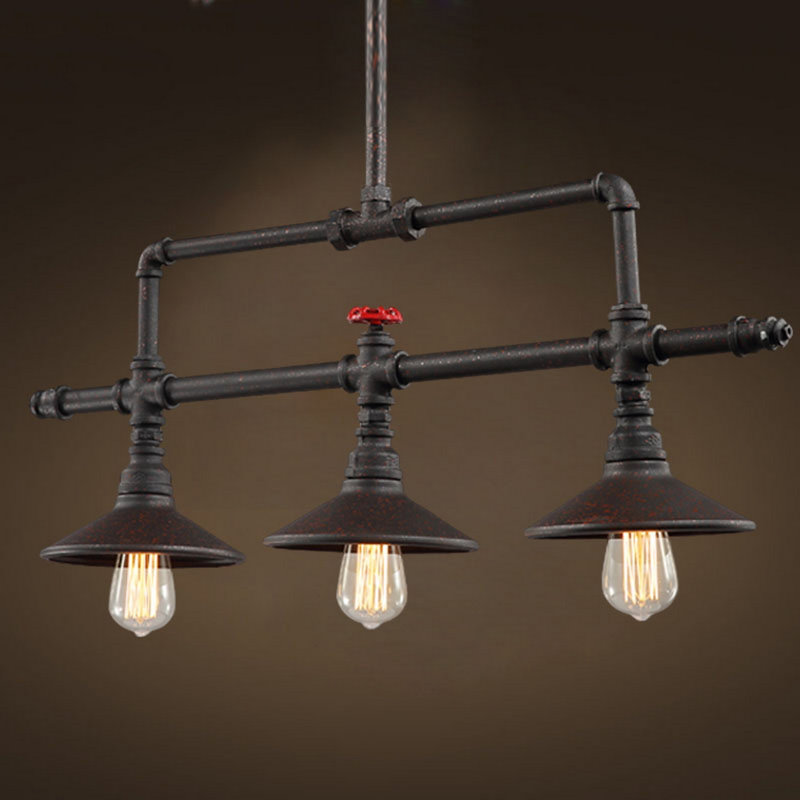 Lustre linéaire à DEL 3 lumières en fer style Age