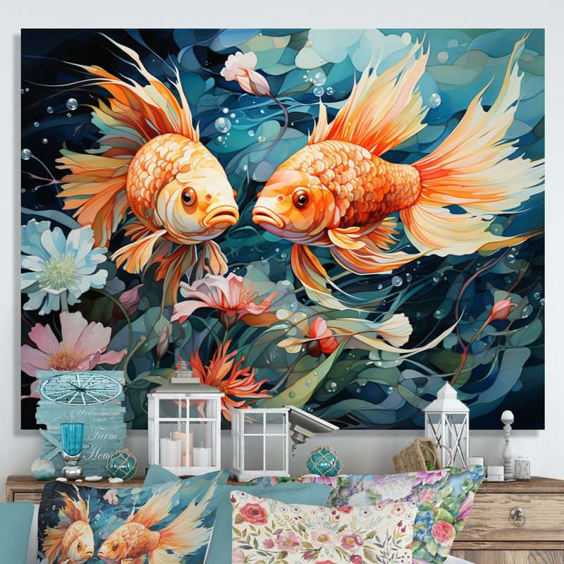 Pêche fantaisiste I - impression, H 16 po x l 32 po x P 1 po, Toile tendue