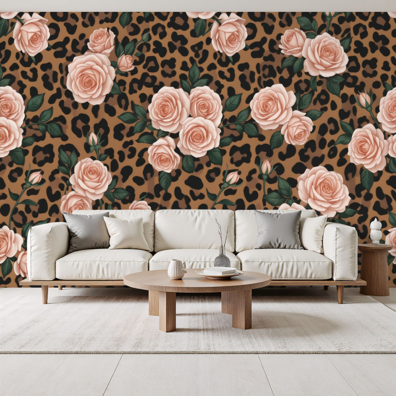 Red Barrel Studio® Peel and Stick Wallpaper Blush Pink Roses Leopard ...