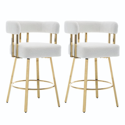 Gray Fleece Decorative Office Chairs With Gold Metal Legs, No Wheels, High - Quality Structure And Fabric Upholstered Side For Dressing Reception, Even Body Support Cushion