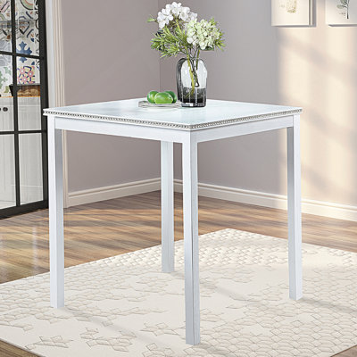 Wooden Dining Square Table, Kitchen Table For Small Space, 4 Person Counter Height Table, White