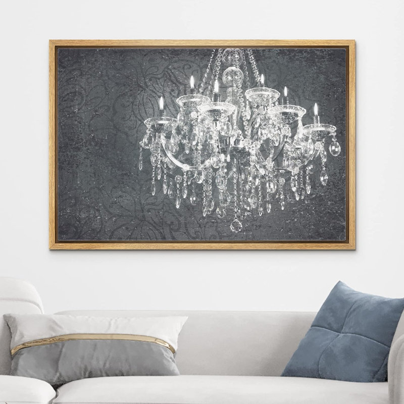 Glam Crystal Chandelier " Grey Crystal Chandelier Candle Silhouette On Floral Pattern Decor Lights Modern Art "