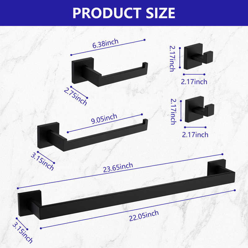 5 - Piece Bathroom Hardware Set, Matte Black