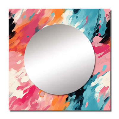 Multicolor Feather Fury II - Modern Large Square Mirror For Wall Art Decor