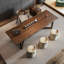 Table de salle à manger rectangulaire en bois massif Nut-Brown-506775537