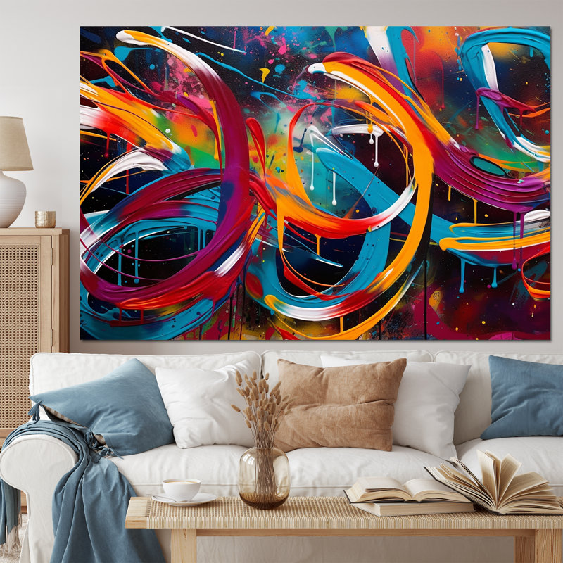 Minimalisme Graffiti Artwork III - Art mural abstrait à encre liquide, salon