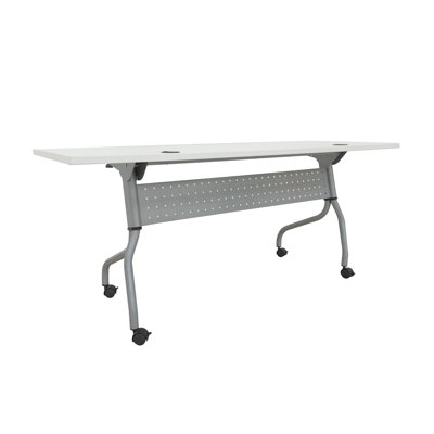 Rectangle 2 Person Flip Top Modular Training Table with Casters and Modesty Panel and Cable Management
