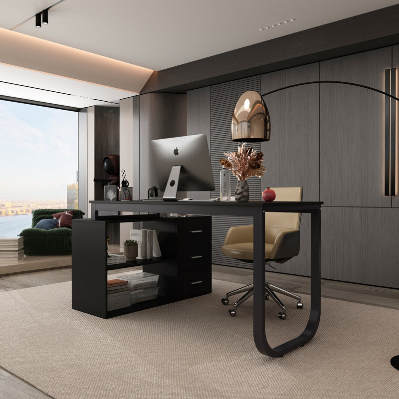 Stockseth L-Shaped Computer Desk, All Black