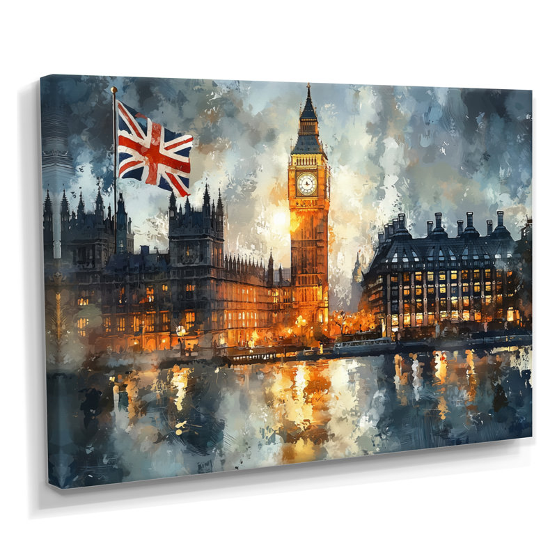 London Big Ben Landscape Glow II - London, art mural, H 12 po x l 20 po, Toile tendue, Ne s’applique pas