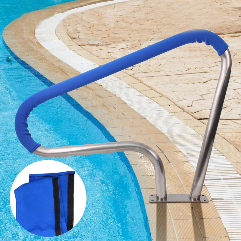 Stainless Steel Pool Handrail for Inground Pools and Spas, 39"L x 32"H, Blue Nylon Grip, Quick Mount Base, Supports up to 250 lbs, Rust-Resistant Safety Rail