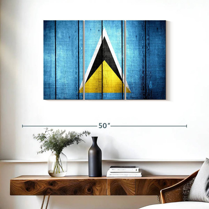 Drapeau en bois de style Sainte-Lucie, H 24 po x l 38 po