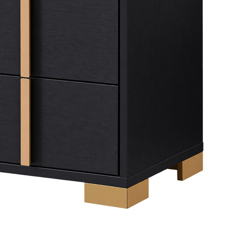 Ensemble de chambre à coucher Queen, noir et or, ensemble de 2 pièces avec table de chevet, Black, Gold, Grand lit