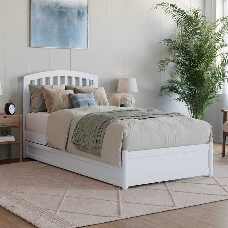 Lamari Solid Wood Storage Platform Bed with Footboard & Under Bed Drawers, White, Twin XL