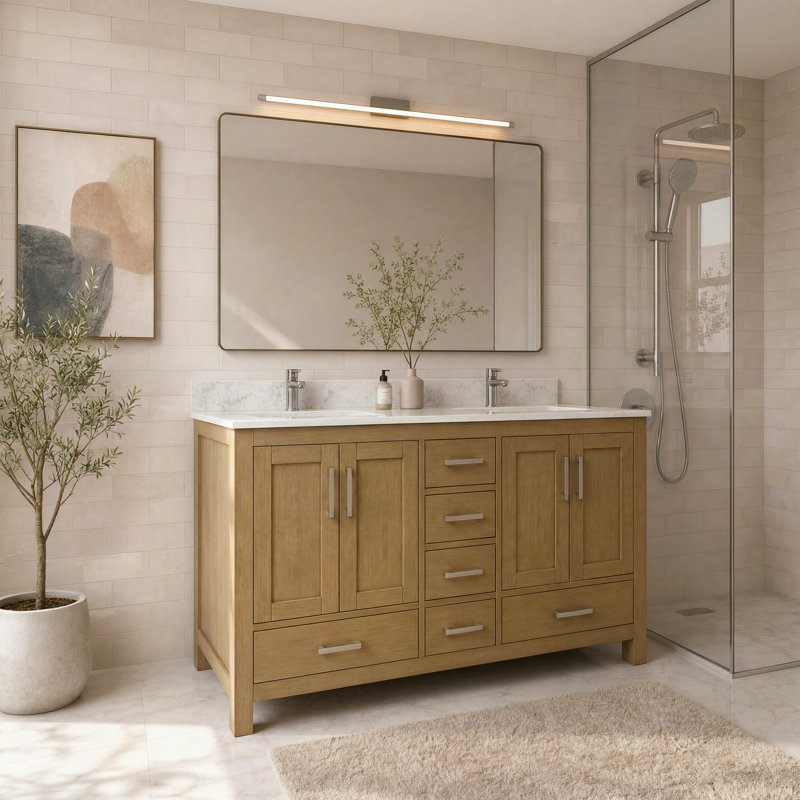 42" Pre-assembly Single Sink Bathroom Vanity with Soft-Close Drawers & Doors, Engineered Stone Top, 55"W