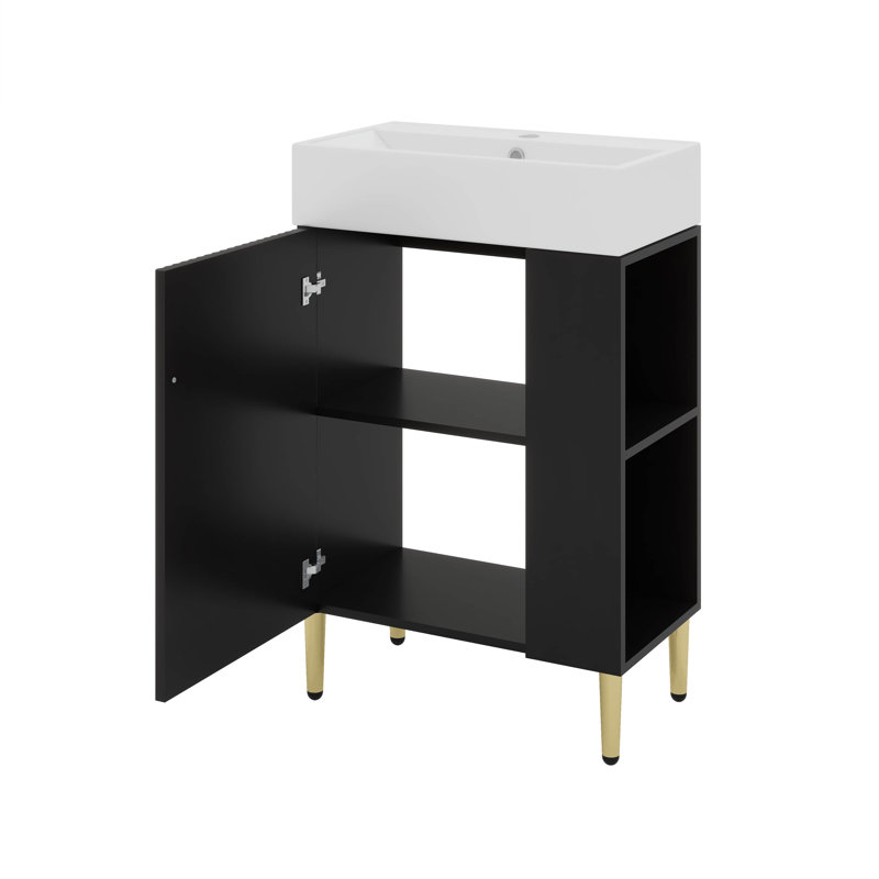 Petit meuble-lavabo avec lavabo simple en céramique 21,6 po, Noir