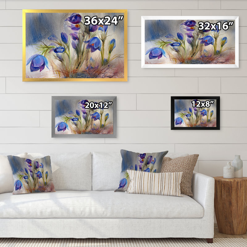 Beautiful Blue Spring Flowers Ii - reproduction d'art sur toile, H 8 po x l 12 po x P 1 po, Cadre photo argenté