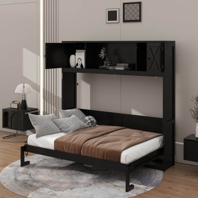 Grand lit escamotable avec armoires de rangement