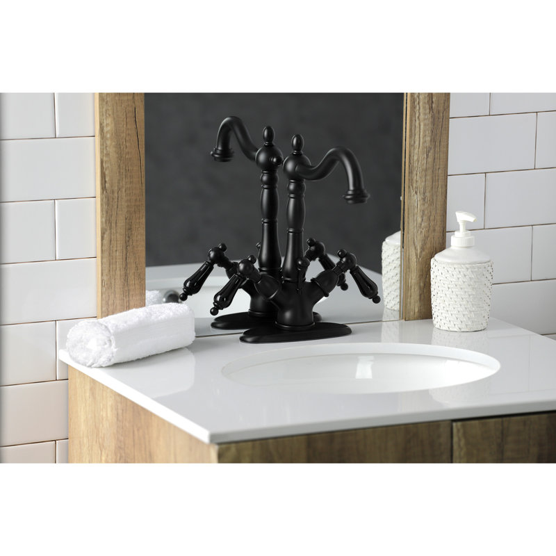 Robinet de salle de bain à fixation sur comptoir à deux poignées à un ou trois trous Kingston, Noir mat