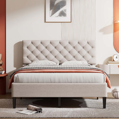 Upholstered Linen Platform Bed