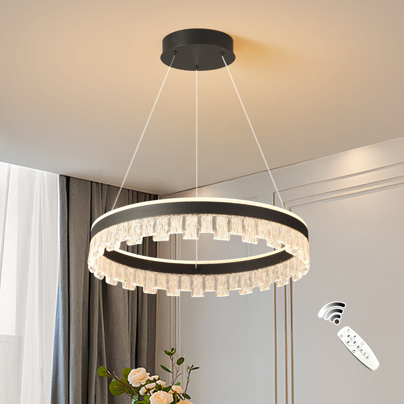 Stockham 1-Light Chandelier Round Circle LED Kitchen Island Pendant Remote Dimming, Black