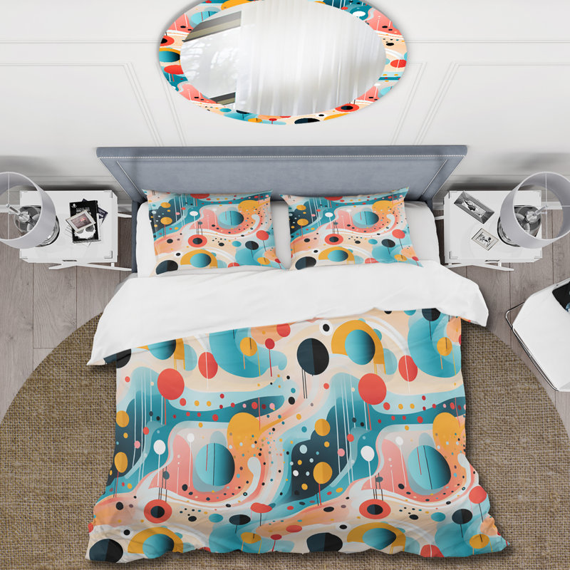 Ensemble de housse de couette à pois Futurist Polka Nexus, Housse de couette simple + 1 taie décorative stan