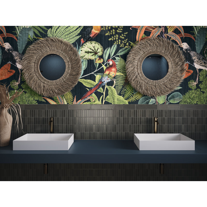 Kaleido 8"x8" Porcelain Brick Look Wall Tile, Black